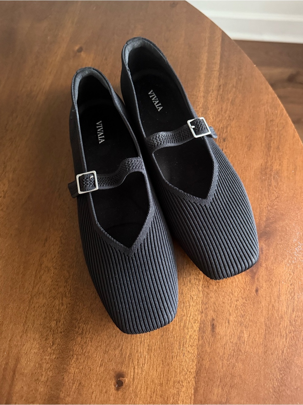 VIVAIA Black Square Toe Mary Jane Knit Ballet Flats Size 41/US 10